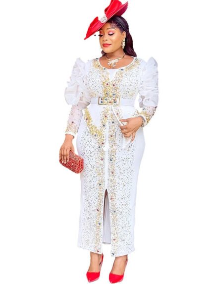 Party Evening Dresses For Women Puff Sleeve Maxi Dress African Dashiki Diamond Luxury Gown Birthday Prom Ladies Clothing Kaftan